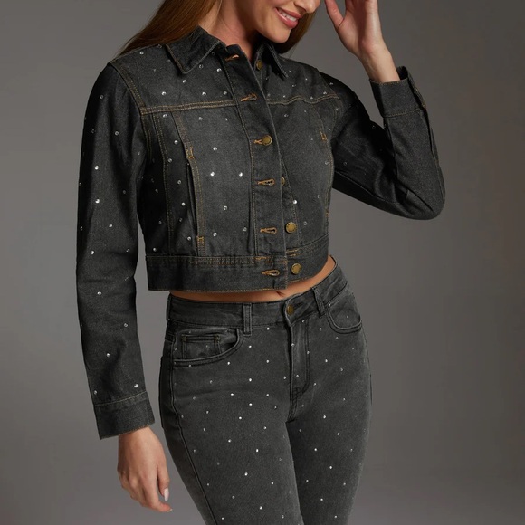 Bebe Jackets & Blazers - NWT Bebe Denim Jacket with Rhinestones Sparkling Details